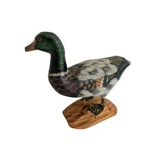 Vintage Hand-Painted Wooden Duck Figurine Mallard Décor Carved Bird Sculpture